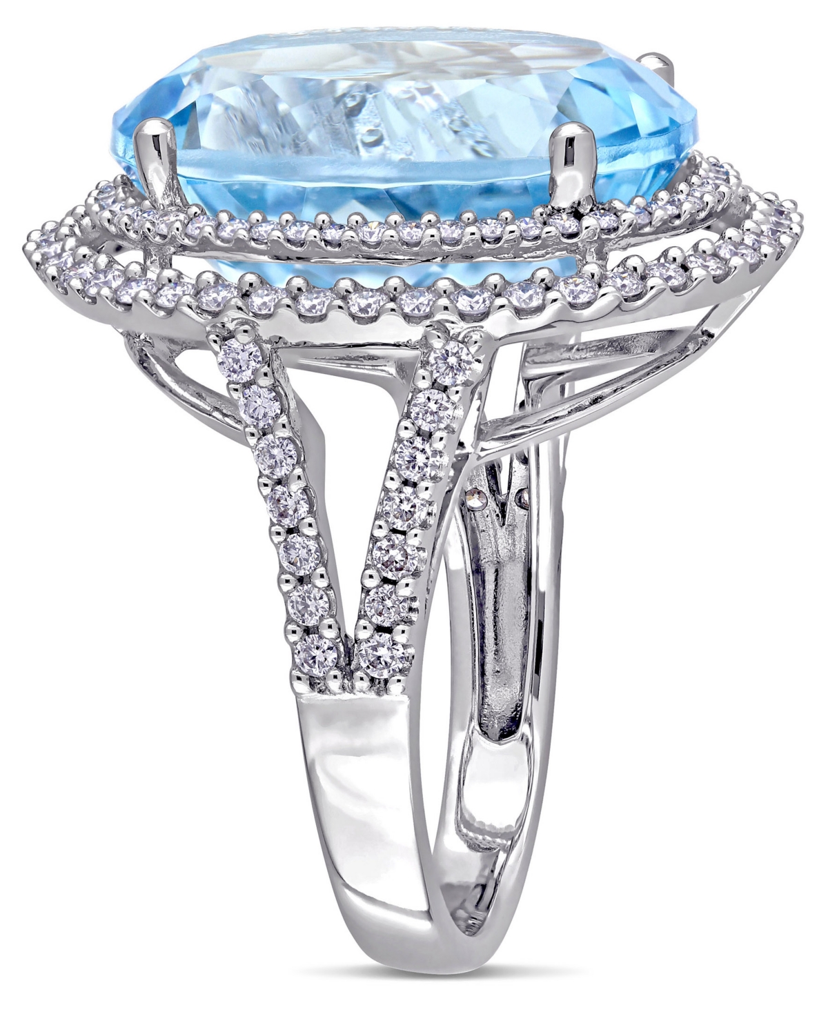 (22 ct. t.w.) and Diamond (7/8 ct. t.w.) Double Halo Ring in 14k White Gold - Blue Topaz