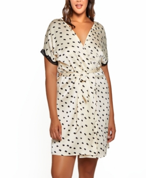 Icollection Plus Size Nadia Polka Dot And Lace Trim Cap Sleeve Wrap In Cream