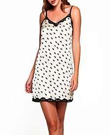 Women's Nadia Polka Dot Printed Chemise Trimmed in Lace Lingerie