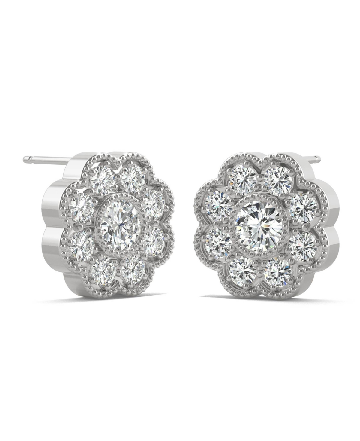 Moissanite Floral Stud Earrings 3/4 ct. t.w. Diamond Equivalent in 14k Gold, Rose Gold or- White Gold