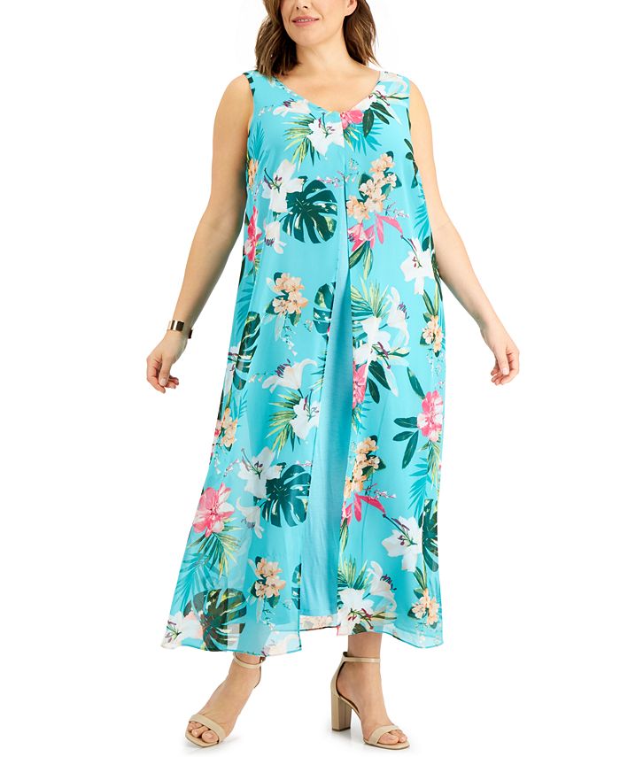 JM Collection Plus Size Printed Chiffon Dress, Created for Macy's - Macy's