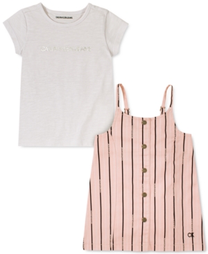 Calvin Klein Baby Girls 2-Pc T-Shirt & Striped Twill Jumper Set