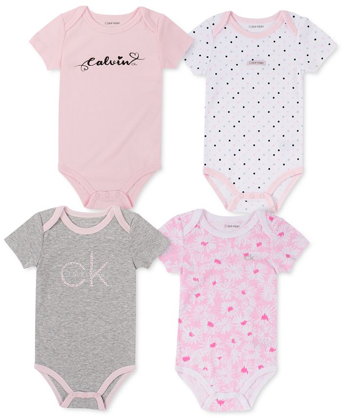 Calvin Klein Baby Girls 4-Pack Printed Bodysuits & Reviews - All Baby ...
