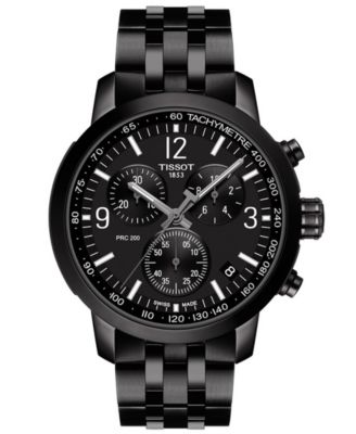 Tissot - Men's Swiss Chronograph PRC 200 Black-Tone Stainless Steel Bracelet Watch 43mm