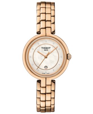 Tissot Women s Swiss Flamingo Diamond Accent Rose Gold PVD Stainless Steel Bracelet Watch 30mm Macy s