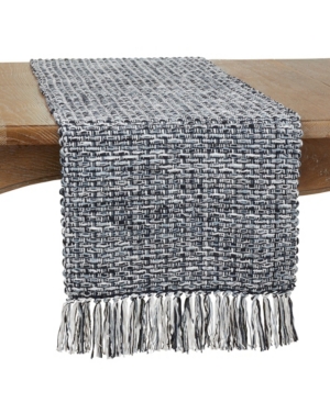 Shop Saro Lifestyle Woven Design Long Table Runner, 72" X 16" In Navy