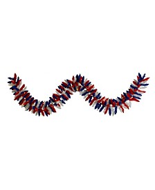 9' Patriotic American Flag Themed Artificial Garland with 50 Warm LED Lights