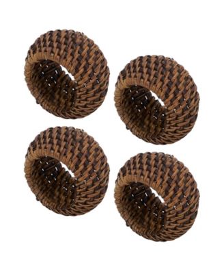 Rattan Napkin Rings with Woven Design, Set of 4, 2.4" x 2.4"