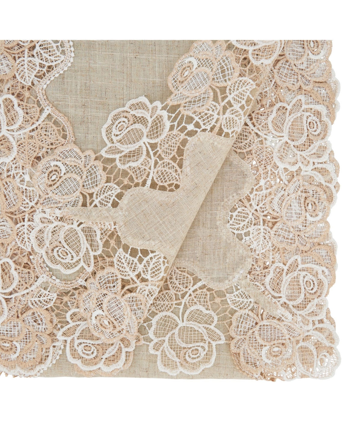 Saro Lifestyle Lace Table Runner with Rose Border Design, 108