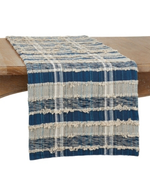 Saro Lifestyle Striped Woven Table Runner With Dual-tone Design, 72" X 16" In Blue