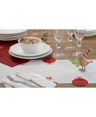 Christmas Table Runner with Embroidered Ornaments, 72" x 16"