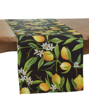 Saro Lifestyle Outdoor Table Runner With Lemon Design, 72" X 16" In Black