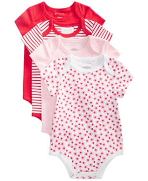 First Impressions Baby Girls 4-pack Flower Cotton Bodysuit Set, Created For Macy's In Pink Polish