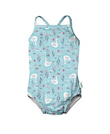 Baby Girls One Piece Ruffle Swimsuit with Built-in Reusable Swim Diaper