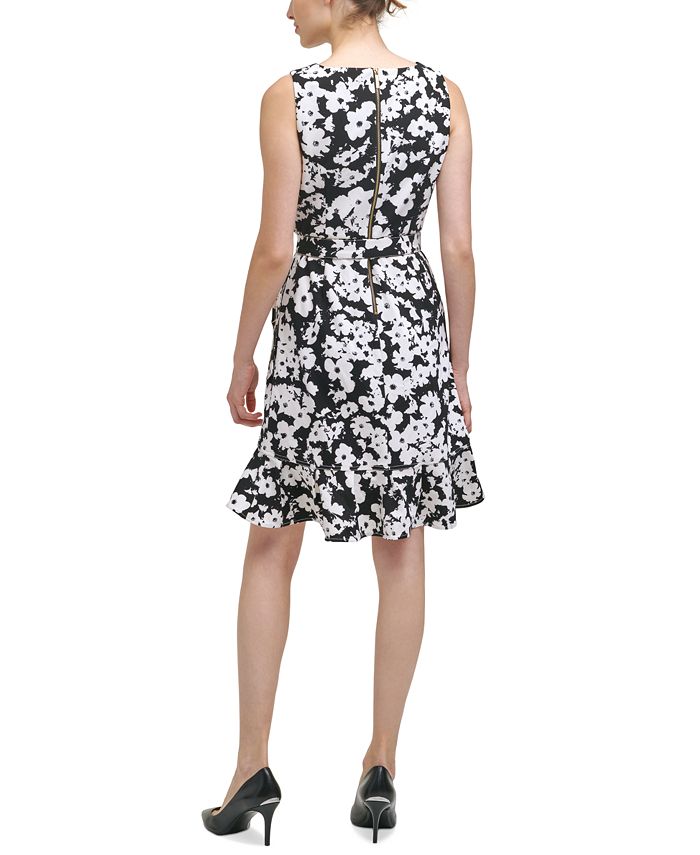 Calvin Klein Petite Floral-Print Ruffled-Bottom Sheath Dress - Macy's