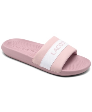 Lacoste Women's Croco Synthetic And Textile Slide Sandals From Finish Line In Light Pink, White
