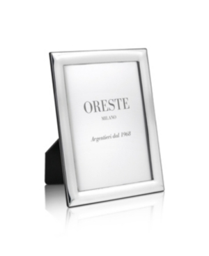 ORESTE MILANO 4X6 PLAIN NARROW BOARD SILVER PLATED PICTURE FRAME ON A BLACK LACQUERED WOODEN BACK