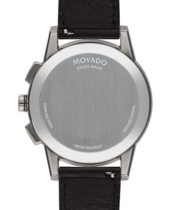 Movado - Men's Swiss Chronograph Museum Sport Black Perforated Leather Strap Watch 43mm