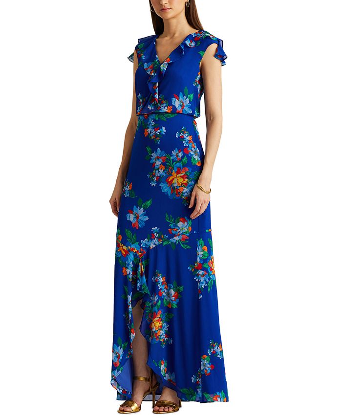 lauren ralph lauren botanical print georgette gown
