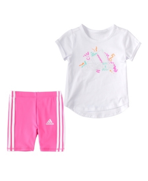 adidas Toddler Girls Short Sleeve Badge of Sport T-shirt and Bike Shorts Set