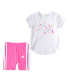 Little Girls Short Sleeve Badge Of Sport T-shirt and Bike Shorts Set