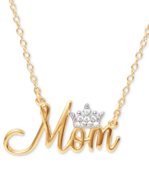 Shop Disney Cubic Zirconia Mom Tiara 18" Pendant Necklace In 18k Gold-plate Over Silver In Gold Over Silver