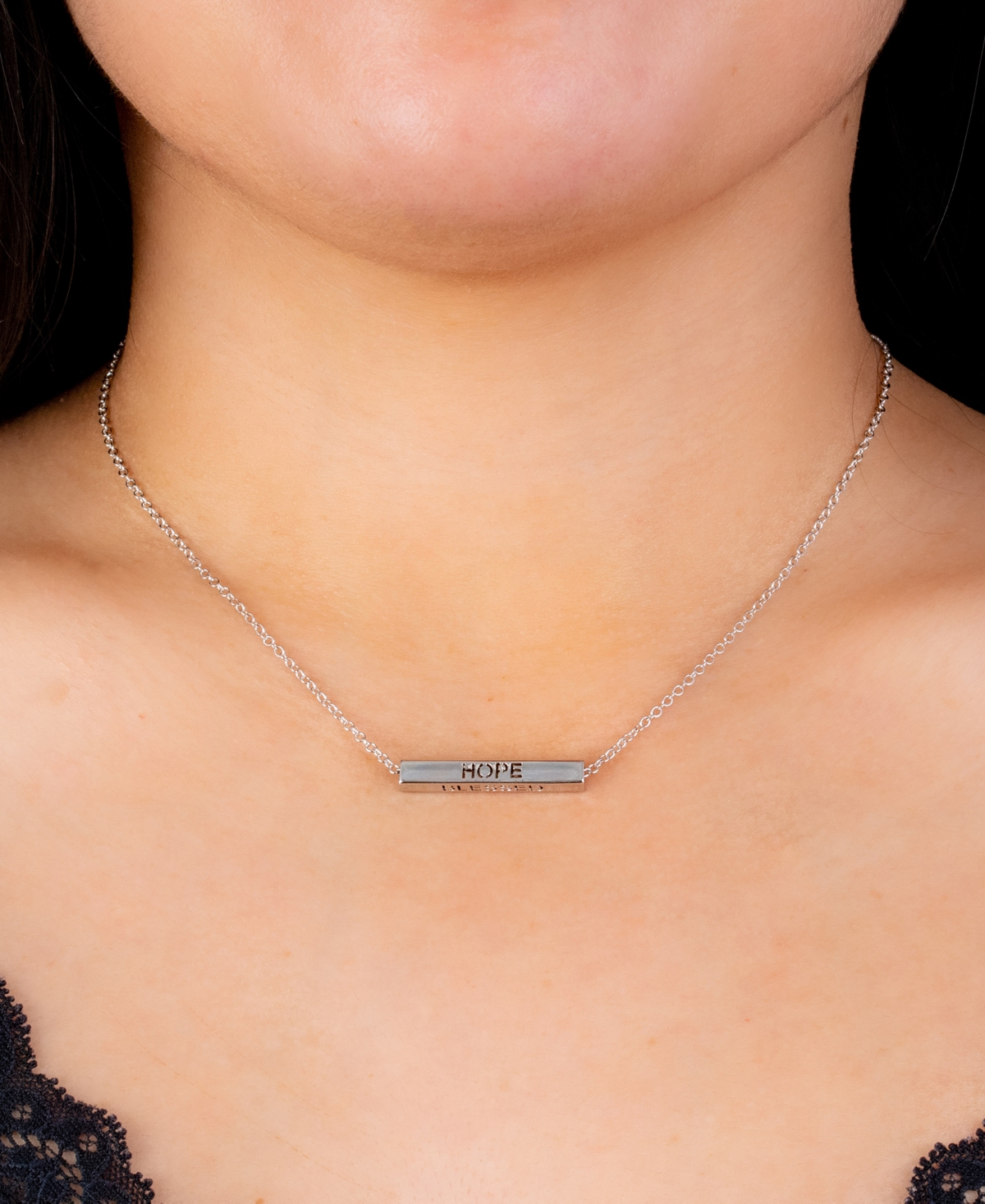 Inspirational Blessed, Hope, Believe and Faith 4 Sided Bar Necklace 16+2