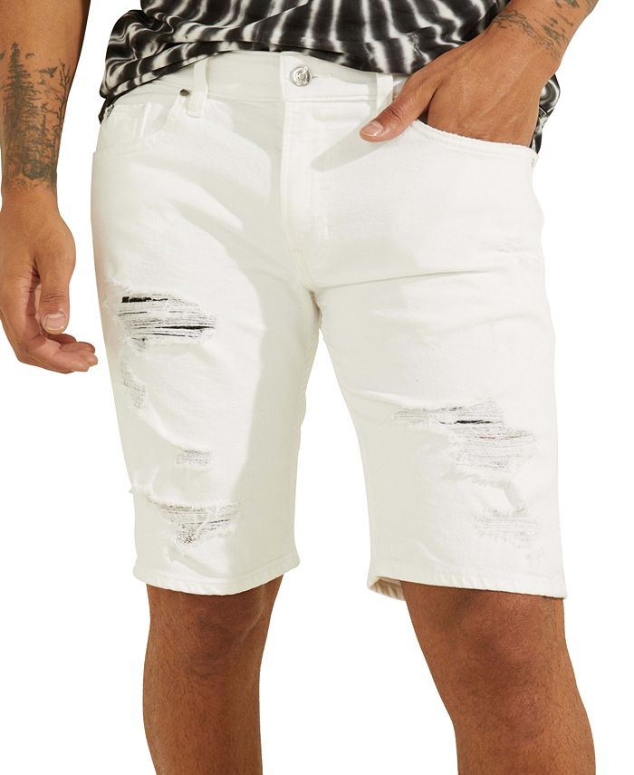 GUESS Men's Destroyed Denim Shorts - Macy's