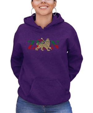 La Pop Art Women's Word Art Zion One Love Hooded Sweatshirt In Purple