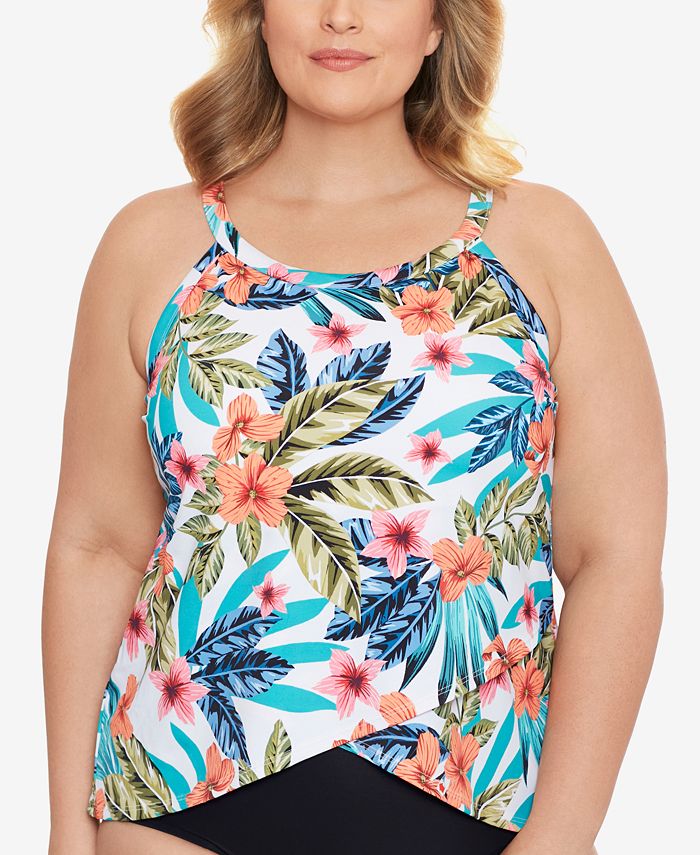 Swim Solutions Plus Size Montego Bay Printed Underwire Tankini Created for Macy's & Reviews - Swimsuits & Plus Sizes Macy's