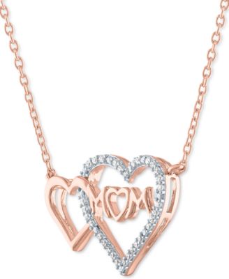 Diamond Double Heart Mom 18" Pendant Necklace (1/10 ct. t.w.) in 14k Rose Gold-Plated Sterling Silver