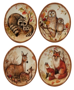 Certified International Pine Forest Set Of 4 Canape Plate In Multicolor
