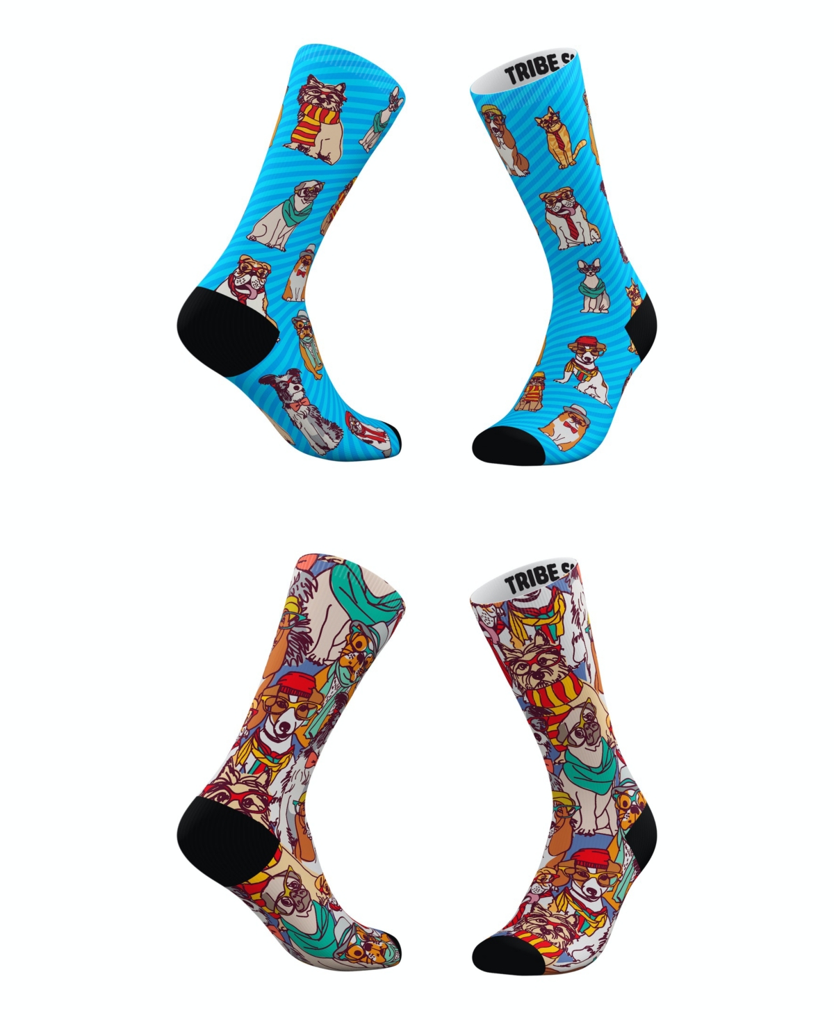 Men's and Women's Hipster Dog Socks, Set of 2 - Assorted Pre-Pack