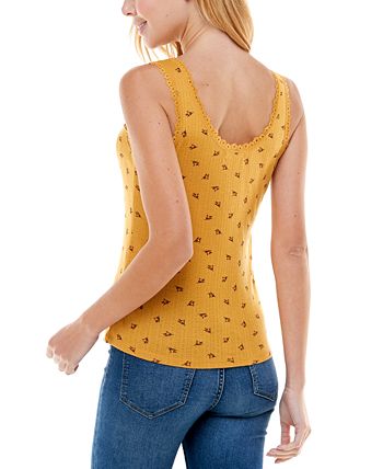 Ultra Flirt Juniors' Printed Lace-Trimmed Pointelle Tank Top - Macy's