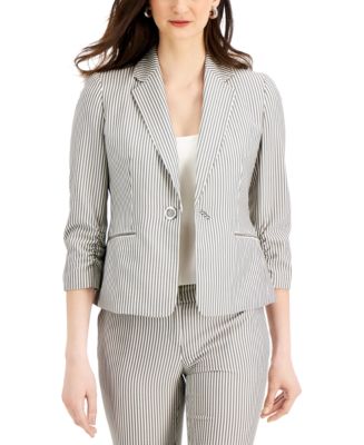 Kasper Petite Seersucker 3/4-sleeve Blazer in Gray