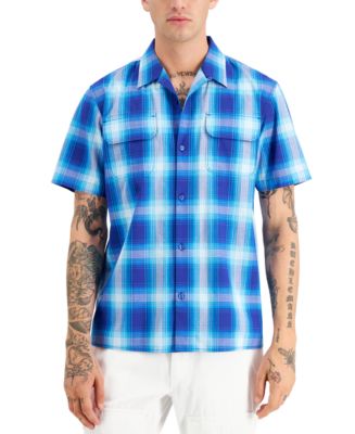 Sun + Stone Men's Tanner Regular-Fit Shadow Plaid Camp Shirt, Created ...