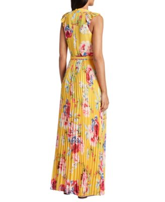 Tahari ASL Pleated Floral-Print Dress