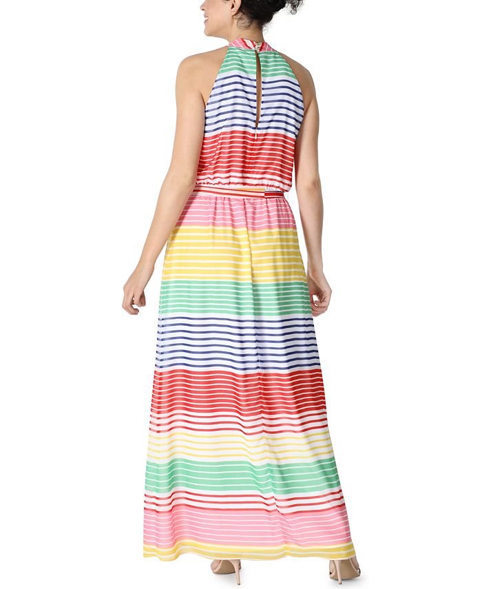 julia jordan Striped Knotted-Halter Belted Maxi Dress - Macy's