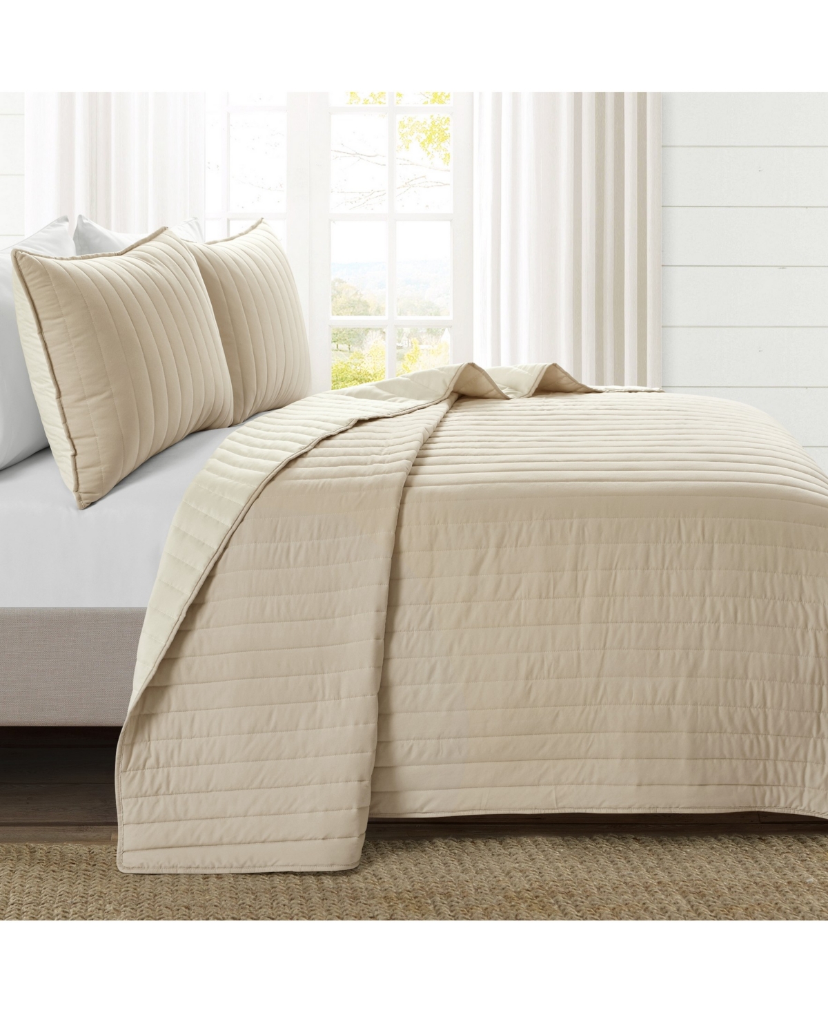 Lush Decor Soft Stripe All Season 3 Piece Quilt Set, - Ivory