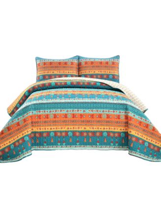 Boho Watercolor Border 3 Piece Quilt Set, Full/Queen