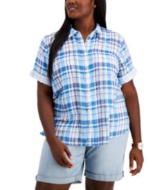 Plus Size Double Cloth Camp Shirt