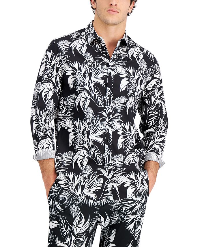 INC International Concepts Men's Mod Palm-Print Shirt, Created for Macy ...