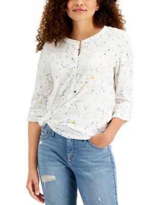Style & Co Cotton Printed Henley T-Shirt, Created for Macy's