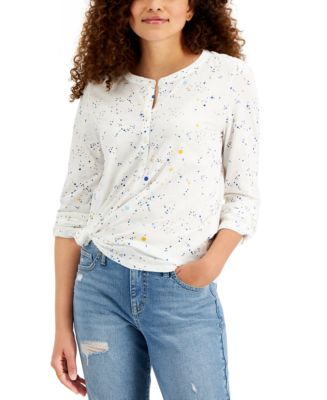 売れ筋商品|||スタイルアンドコー カットソー トップス レディース Plus Size Printed Henley Top, Exclusively at Macy's Dot Daffodill Style & Co Plus Size Floral-Print Henley Top, Created for