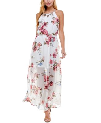 Crystal Doll Juniors' Floral-Print Maxi Dress - Macy's