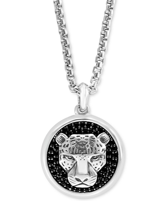 EFFY Collection - Men's Black Spinel Panther 22" Pendant Necklace in Sterling Silver