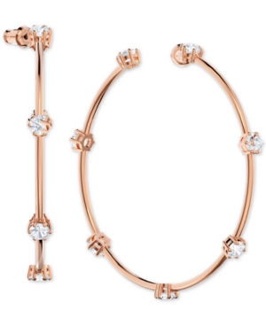 Swarovski Rose Gold-tone Large Crystal Hoop Earrings, 2.5" In White