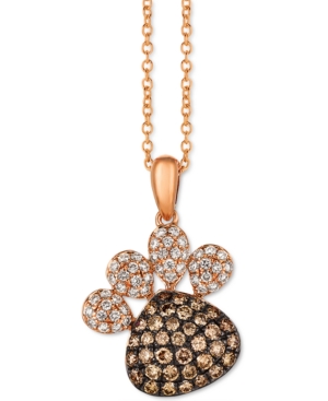 Le Vian Chocolate Diamond (1/2 Ct. T.w.) & Vanilla Diamond (1/4 Ct. T.w.) Paw 18" Pendant Necklace In 14k Ro In Rose Gold