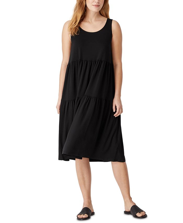 Eileen Fisher Organic Linen Scoop-Neck Tiered Dress & Reviews - Dresses ...