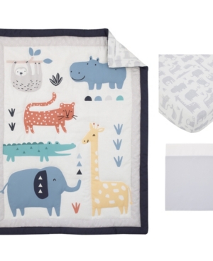Carter's Modern Jungle Pals Sloth, Hippo, Elephant, Giraffe 3 Piece Crib Bedding Set In Gray